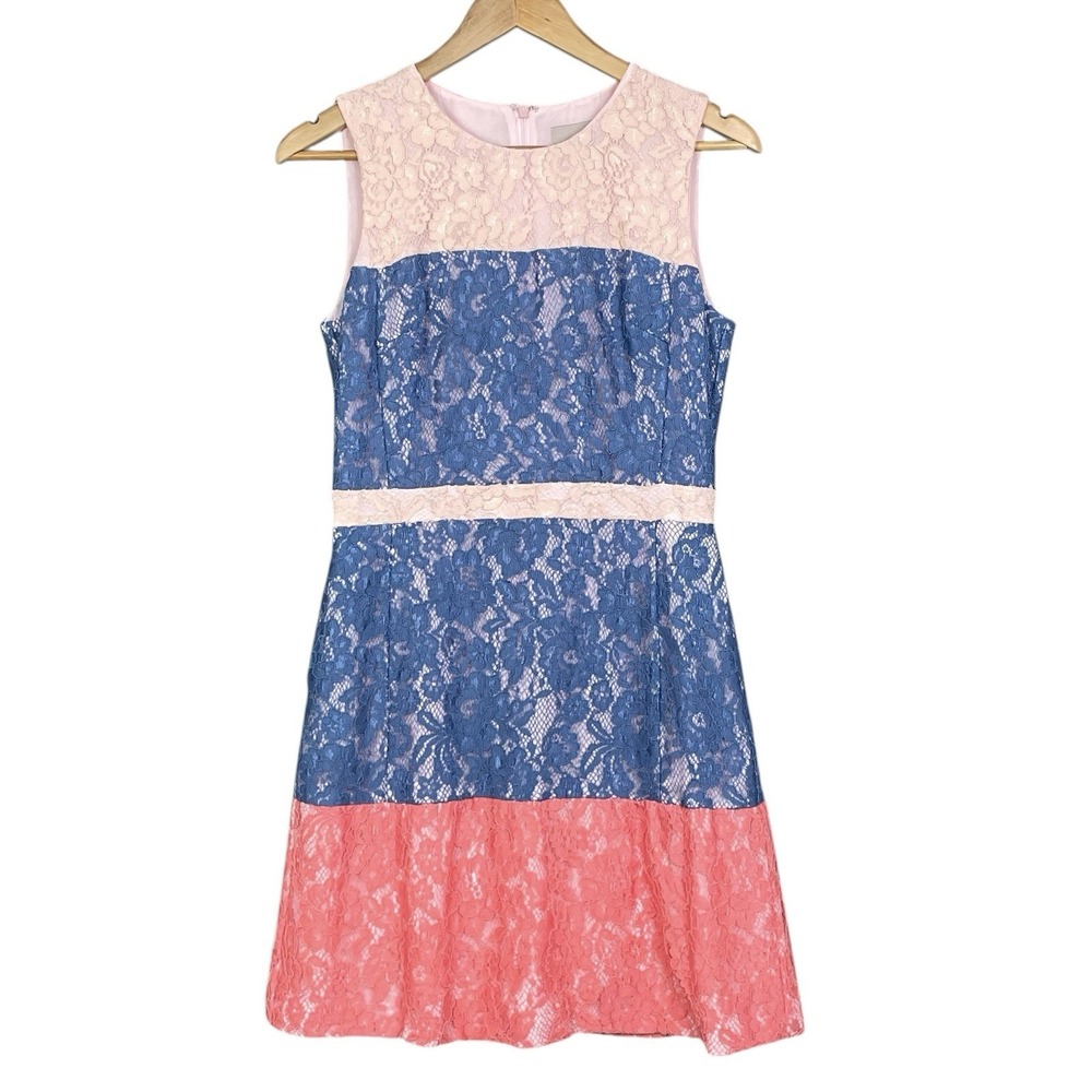 Lace Blue Pink Pastel Colorblock Mini Dress Size 6 Preppy Ladylike Brunch Party